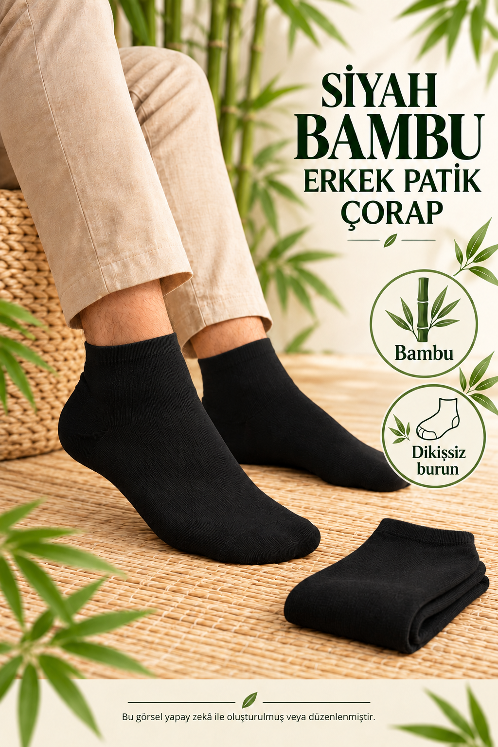 Erkek Bambu Dikişsiz Siyah Renkli Patik Çorap 12'Li Paket — fotoğraf 2