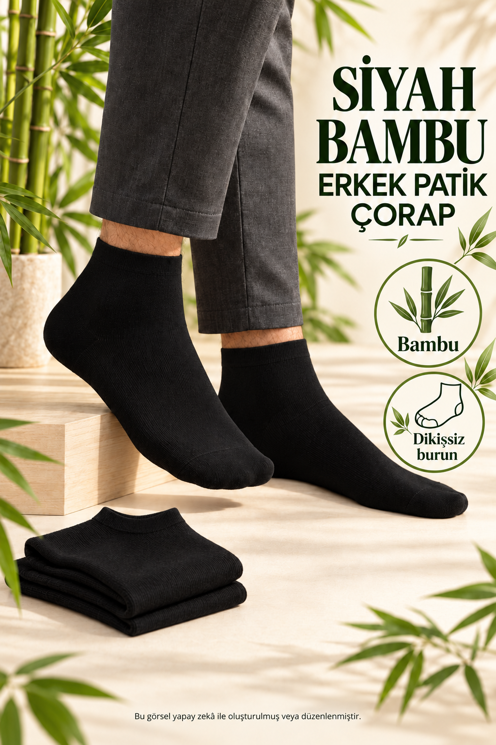 Erkek Bambu Dikişsiz Siyah Renkli Patik Çorap 12'Li Paket — fotoğraf 3