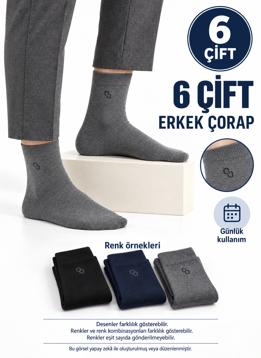 6 Çift Desenli Erkek Çorap – Karışık Renk, Günlük Kullanım — fotoğraf 3