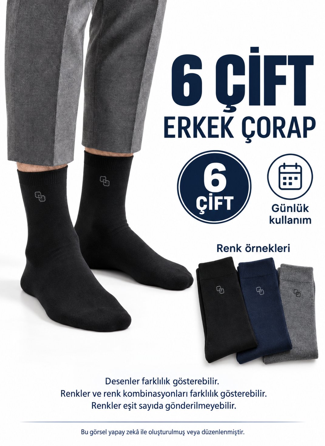 6 Çift Desenli Erkek Çorap – Karışık Renk, Günlük Kullanım — fotoğraf 1