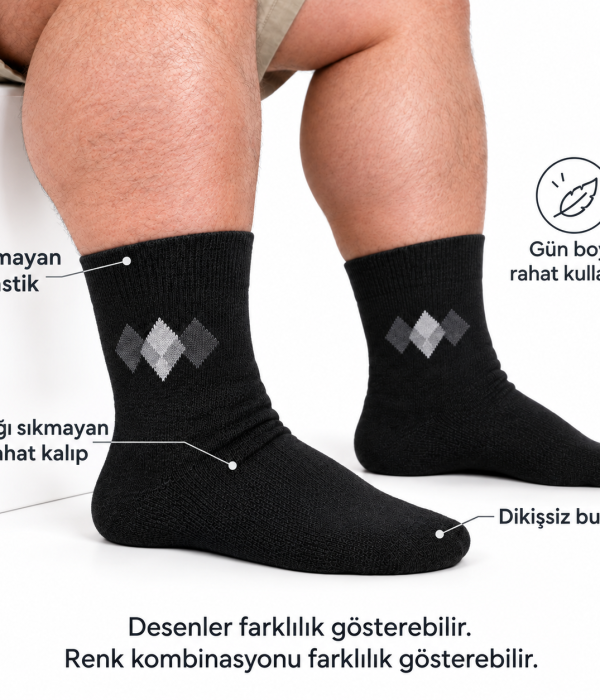 Erkek Diyabetik Çorap Dikişsiz Burun Sıkmayan Lastik Desenli