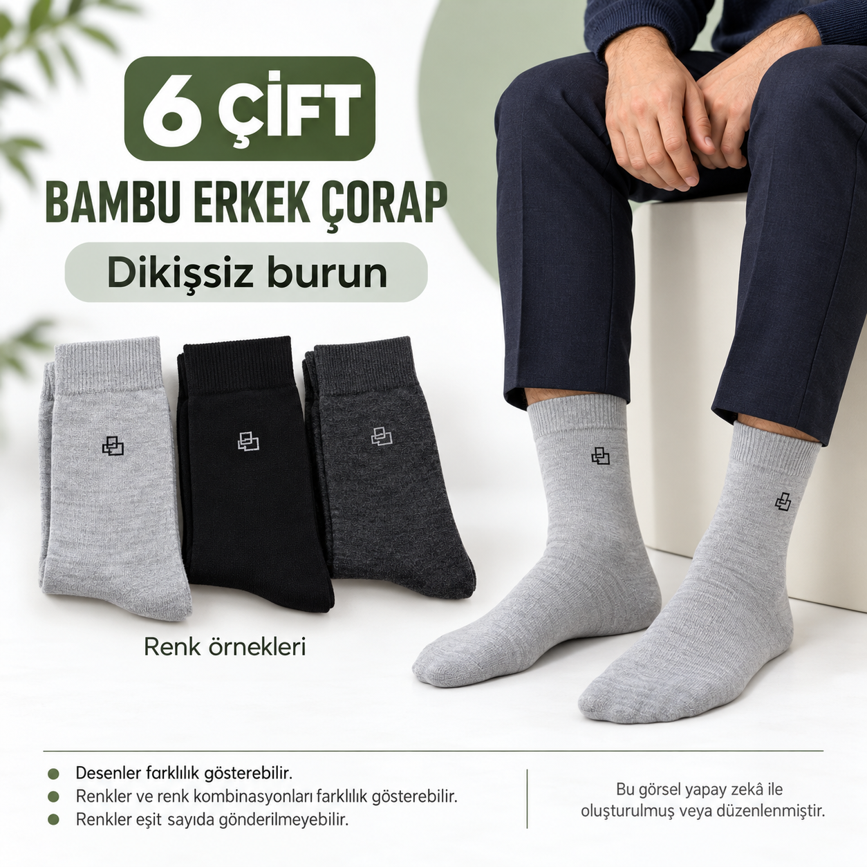 6 Çift Bambu Erkek Soket Çorap – Küçük Desenli, Dikişsiz Burun, Karışık Renk — fotoğraf 3