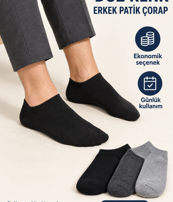 Ekonomik Erkek Patik Çorap – Düz Renk, Günlük Kullanım, Karışık Renk 6 Çift