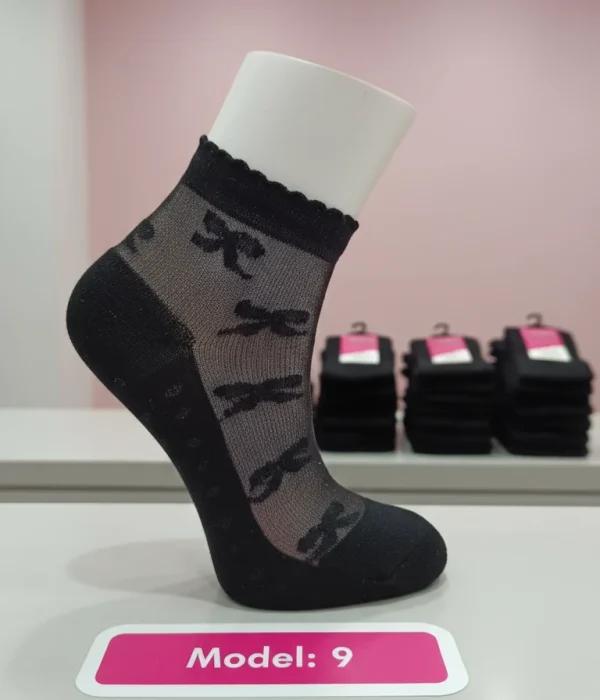 12 Çift Desenli Bayan Tül Soket Çorap Model 9
