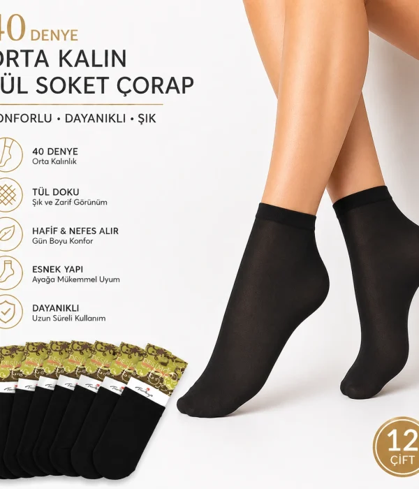 12’lı 40 Denye Kadın Soket Çorap