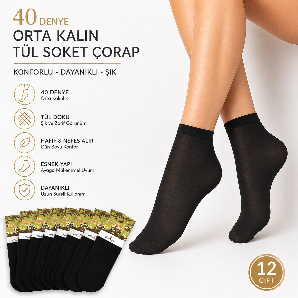 12’lı 40 Denye Kadın Soket Çorap — fotoğraf 1