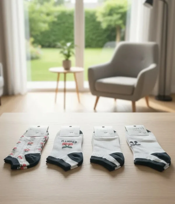 Kiraz Desenli Beyaz Dikişsiz Burun Penye Bayan Patik Çorap 12'Li Paket