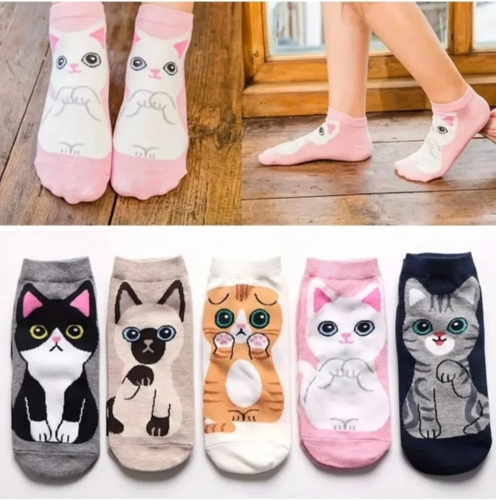 Pamuklu Kedi Desenli Karışık Renkli Patik Çorap 12'Li Paket — fotoğraf 2