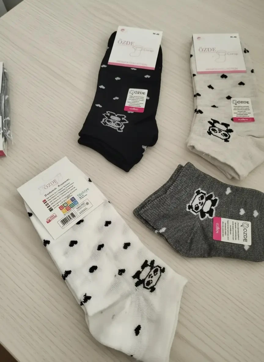 Bayan Panda-Kalp Desenli Karışık Renk Mevsimlik Pamuklu Patik Çorap 12'li Paket — fotoğraf 2