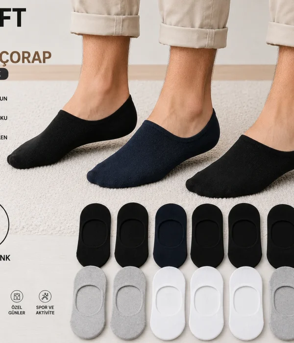 Erkek Karışık Renkler Babet Çorap 12'li Paket