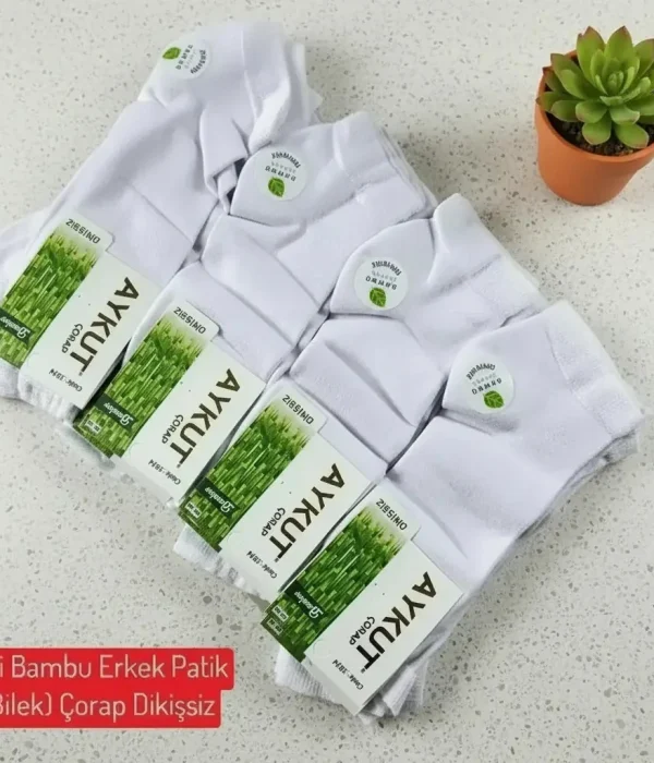 Erkek Dikişsiz Bambu Beyaz Renk Patik Çorap 12'Li Paket
