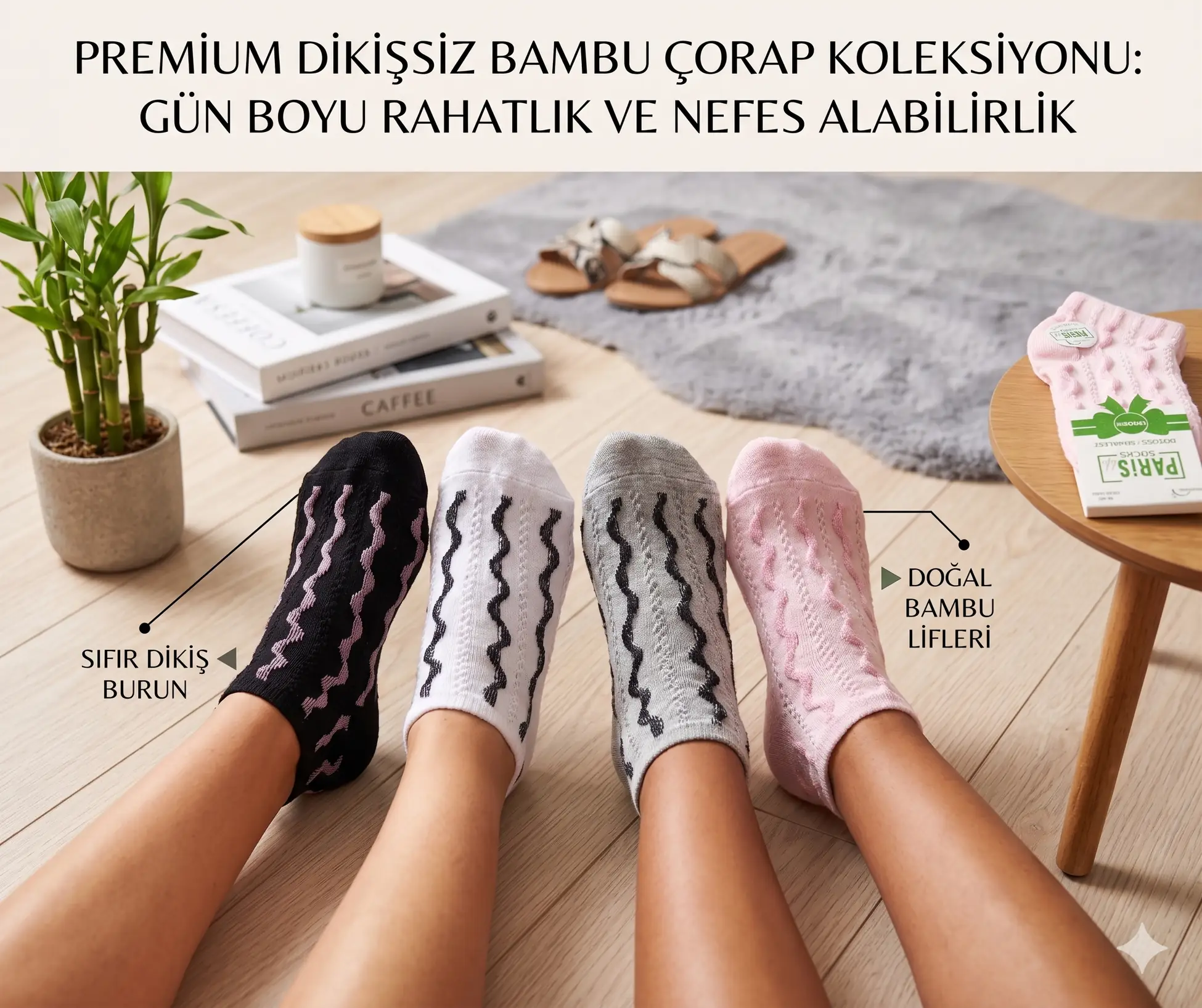 Bambu Dikişsiz Desenli Karışık Renk Bayan Patik Çorap 12'Li Paket — fotoğraf 1