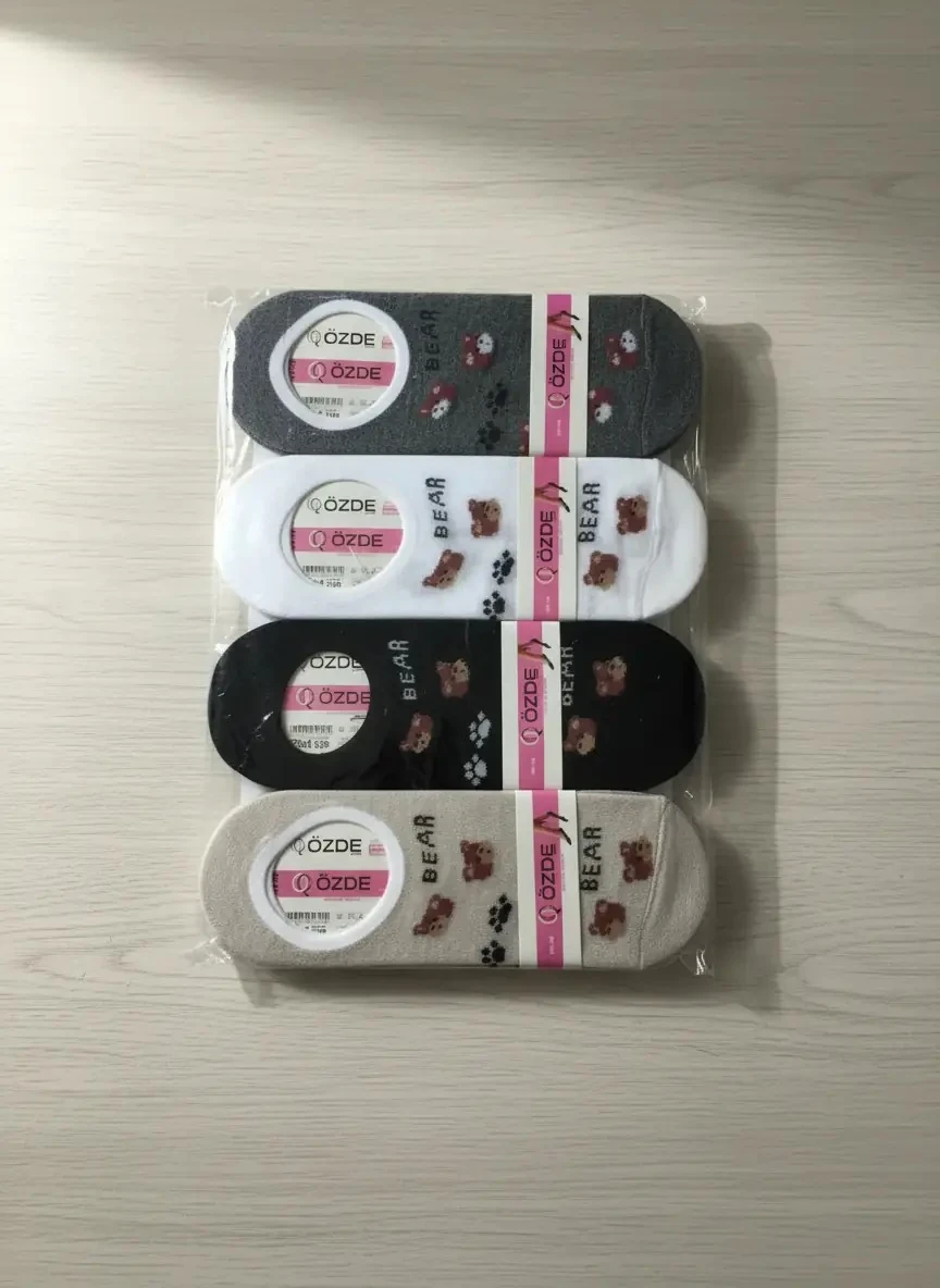 Tedy Desenli Bayan Babet Çorap 4 Çift — fotoğraf 1