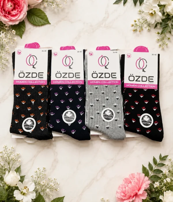 Çiçek Desenli Bayan Mevsimlik Uzun Çorap 12'li Paket (Ayak Ucuna Kadar Desenli)