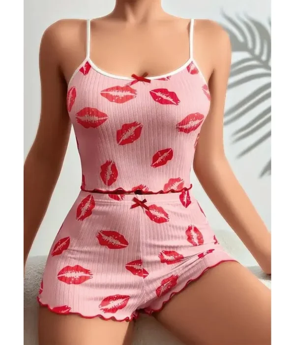 Kadın Pamuklu Şortlu Pijama Takımı Rahat Gecelik (L-XL)
