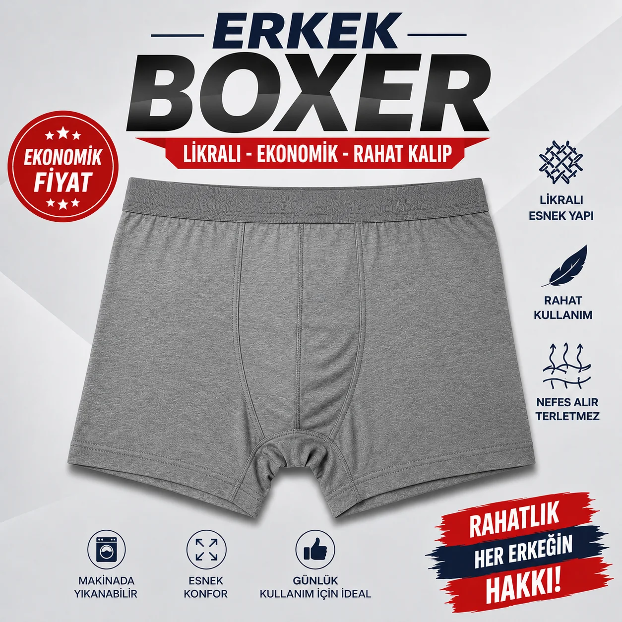 Erkek Gri Ekonomik Likralı Boxer — fotoğraf 2