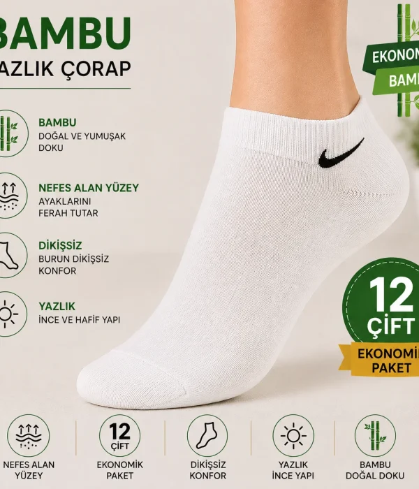 Nefes Alan Erkek Dikişsiz Bambu Patik Çorap 12 Çift