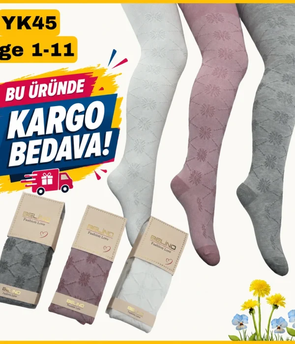 YK45 Kız Çocuk Desenli Külotlu Çorap 6 Adet