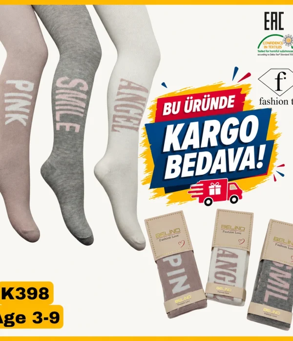 K398 Kız Çocuk Desenli Külotlu Çorap– Pink Smile Angel 6 Adet