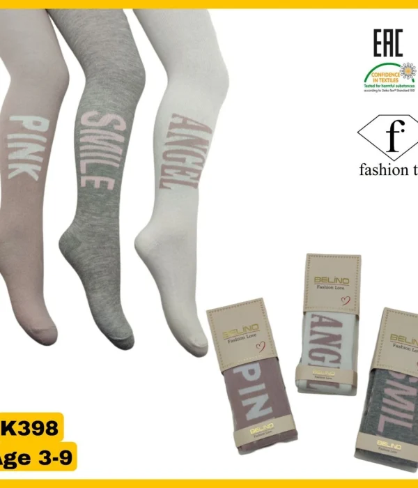 K398 Kız Çocuk Desenli Külotlu Çorap– Pink Smile Angel 3 Adet