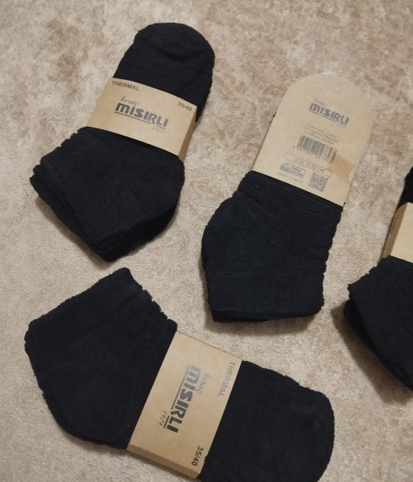 Bayan Siyah Ve Koyu Renk Ters Havlu Kışlık Patik Çorap 12'Li Paket