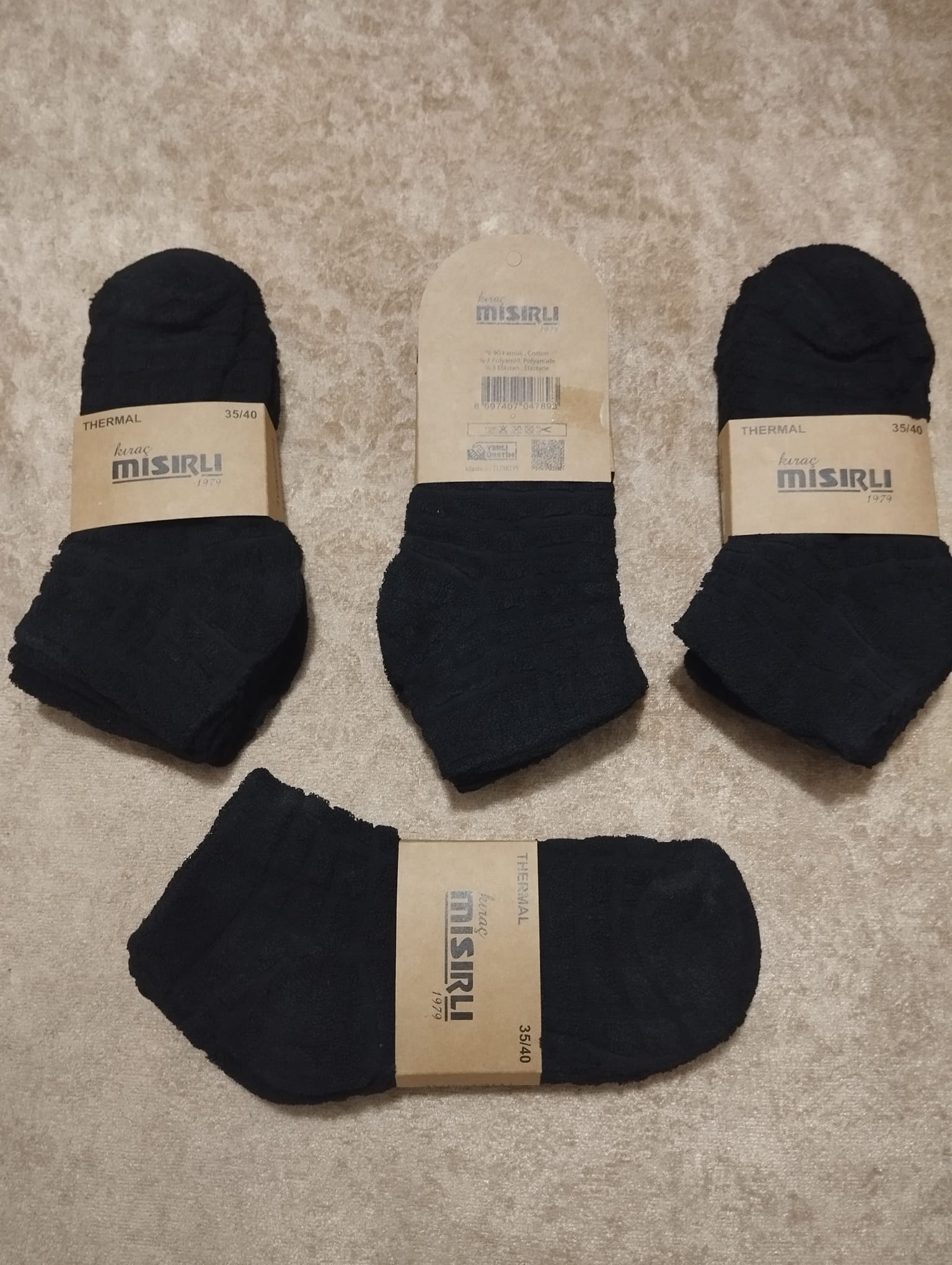 Bayan Siyah Ve Koyu Renk Ters Havlu Kışlık Patik Çorap 12'Li Paket — fotoğraf 3