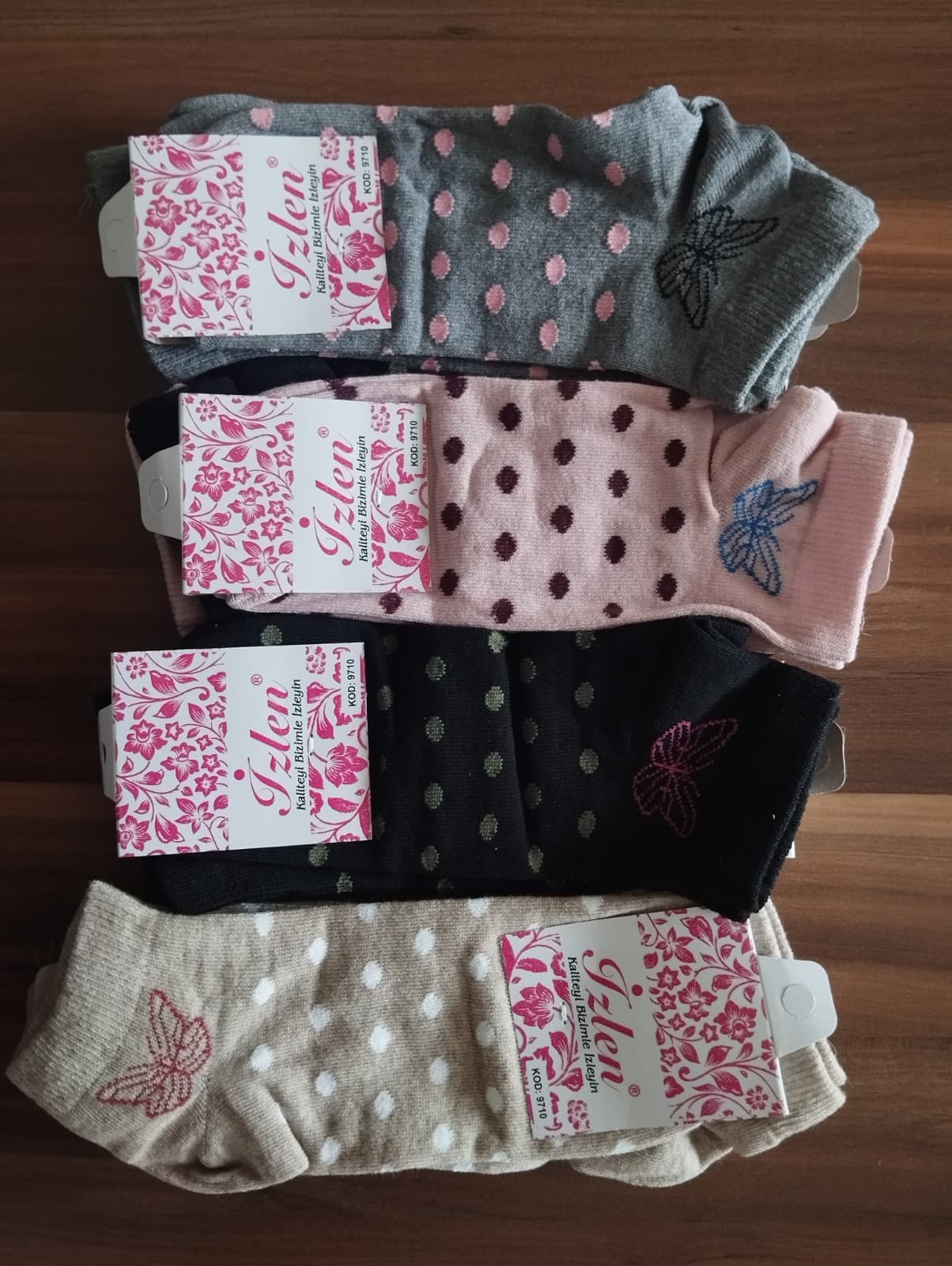 Kelebekli Puantiyeli Desenli Pamuklu Bayan Patik Çorap 12'Li Paket — fotoğraf 2
