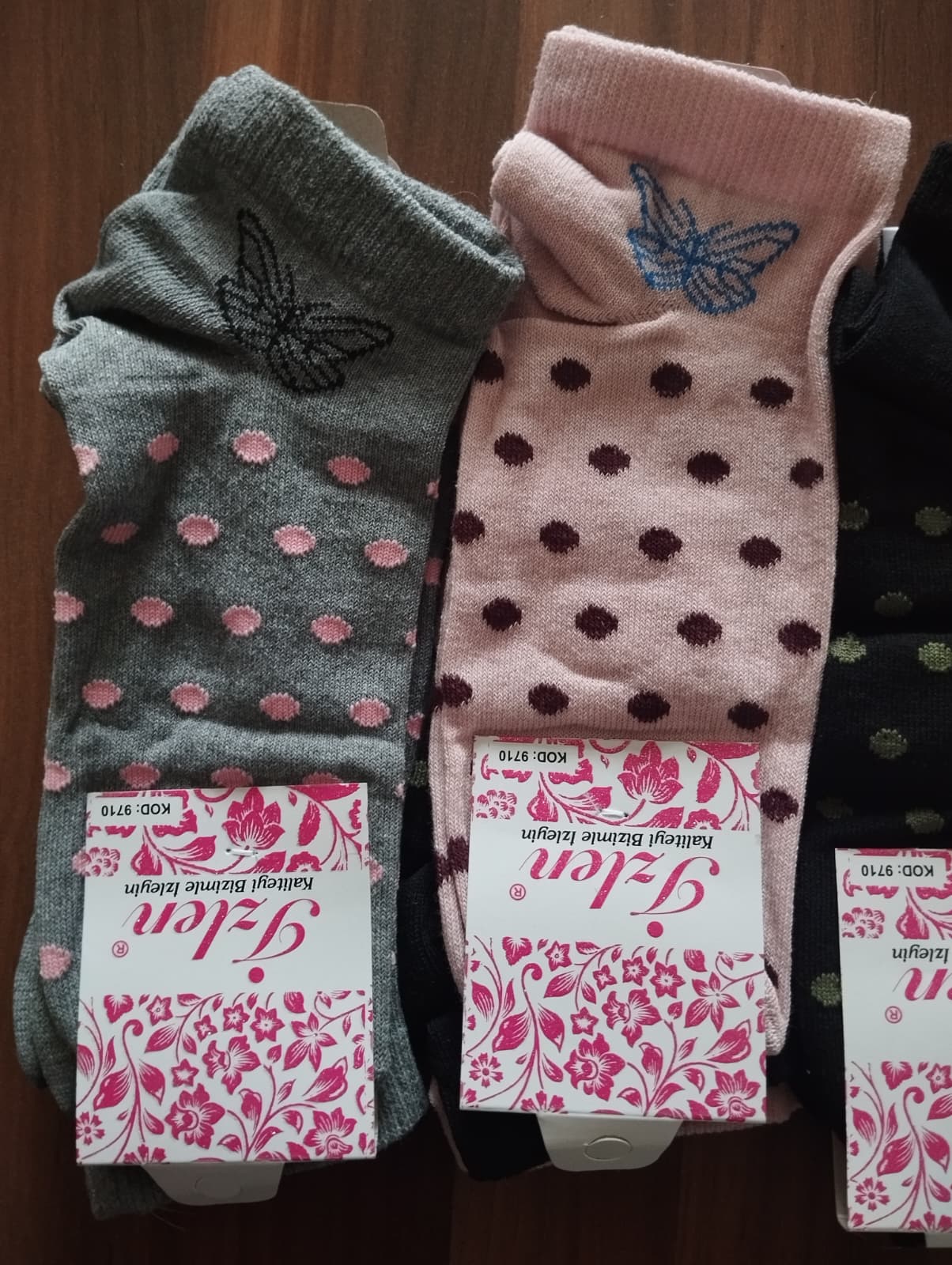 Kelebekli Puantiyeli Desenli Pamuklu Bayan Patik Çorap 12'Li Paket — fotoğraf 3