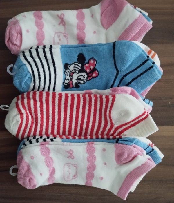 Çizgili Mikey Mause Desenli Bilek Boy Bayan Patik Çorap 12'li Paket