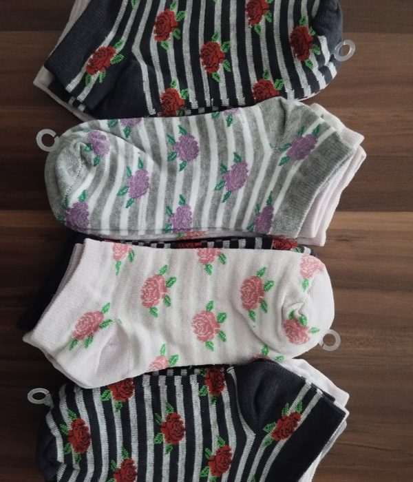 Gül Desenli Renkli Bilek Boy Bayan Patik Çorap 12'li Paket