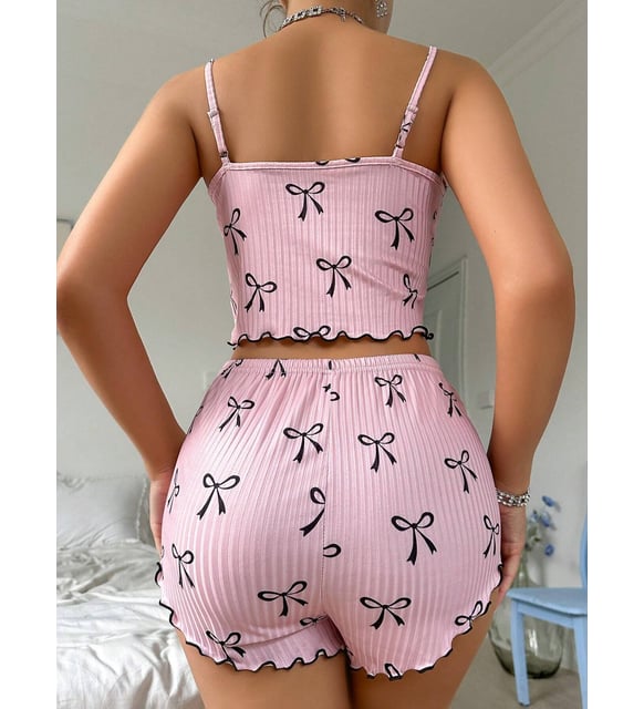 Siyah Fiyonklu Şortlu Takım Mini Pembe Rahat Gecelik (L-XL) — fotoğraf 2