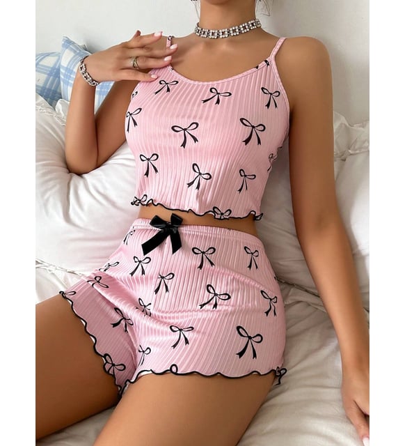 Siyah Fiyonklu Şortlu Takım Mini Pembe Rahat Gecelik (L-XL) — fotoğraf 4